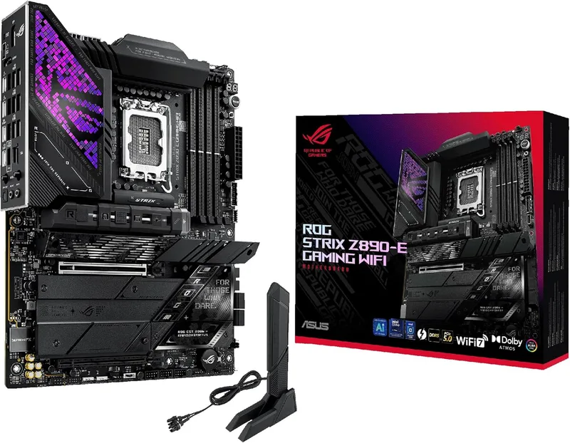 ASUS ▫️ ROG Strix Z890-E Gaming WiFi - Placa-mãe ATX, 18+1+2+2+2 estágios de potência, DDR5, suporte para GPU PCIe 5.0 de próxima geração, sete ranhuras M.2, WiFi 7, AI Overclocking, AI Networking II