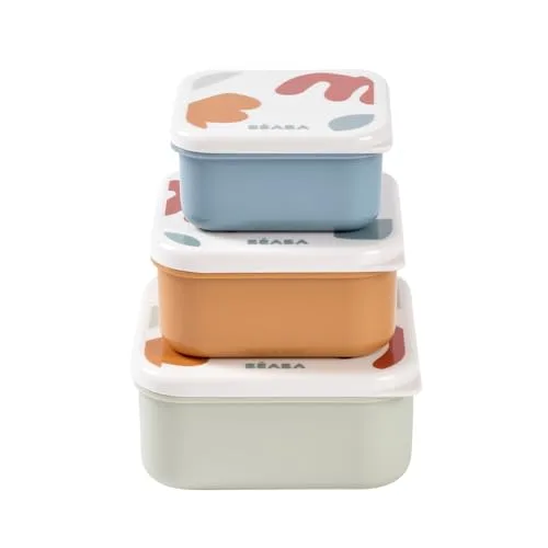 Béaba ▫️ Conjunto de 3 caixas de lanche para bebés e crianças, ideal para jardim de infância, escola e creche, compacto, fácil de abrir e limpar, adequado para a máquina de lavar louça e micro-ondas, 230 ml/350 ml/500 ml, divertido 2