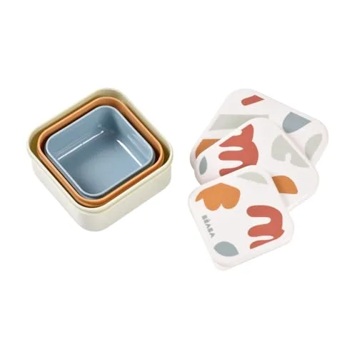 Béaba ▫️ Conjunto de 3 caixas de lanche para bebés e crianças, ideal para jardim de infância, escola e creche, compacto, fácil de abrir e limpar, adequado para a máquina de lavar louça e micro-ondas, 230 ml/350 ml/500 ml, divertido 3