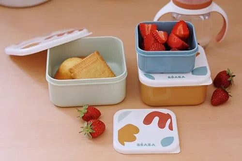 Béaba ▫️ Conjunto de 3 caixas de lanche para bebés e crianças, ideal para jardim de infância, escola e creche, compacto, fácil de abrir e limpar, adequado para a máquina de lavar louça e micro-ondas, 230 ml/350 ml/500 ml, divertido 7