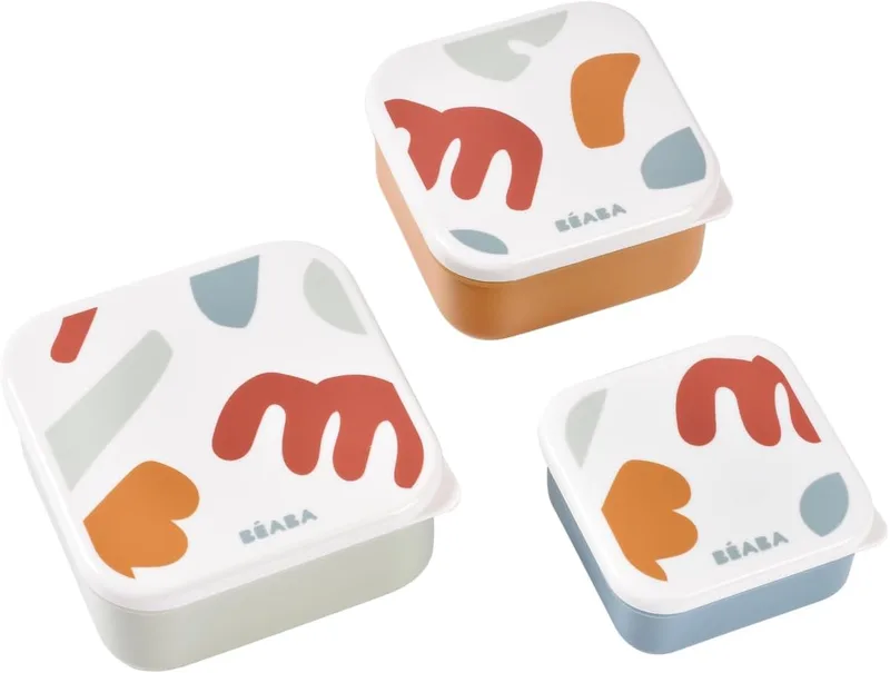 Béaba ▫️ Conjunto de 3 caixas de lanche para bebés e crianças, ideal para jardim de infância, escola e creche, compacto, fácil de abrir e limpar, adequado para a máquina de lavar louça e micro-ondas, 230 ml/350 ml/500 ml, divertido