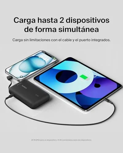 Belkin ▫️ Bateria externa BoostCharge de 10 000 mAh com cabo USB-C - Preto 3