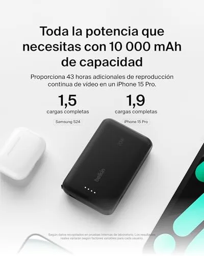 Belkin ▫️ Bateria externa BoostCharge de 10 000 mAh com cabo USB-C - Preto 4