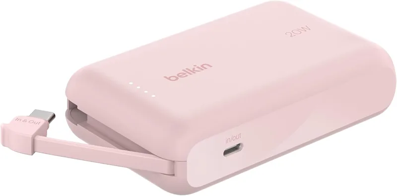 Bateria externa Belkin BoostCharge 10.000 mAh, banco de potência portátil com cabo PD integrado (20W), carregamento rápido via USB-C Power Delivery 10K, carregador de telemóvel, iPhone 16, iPad Pro, Galaxy S24 e outros