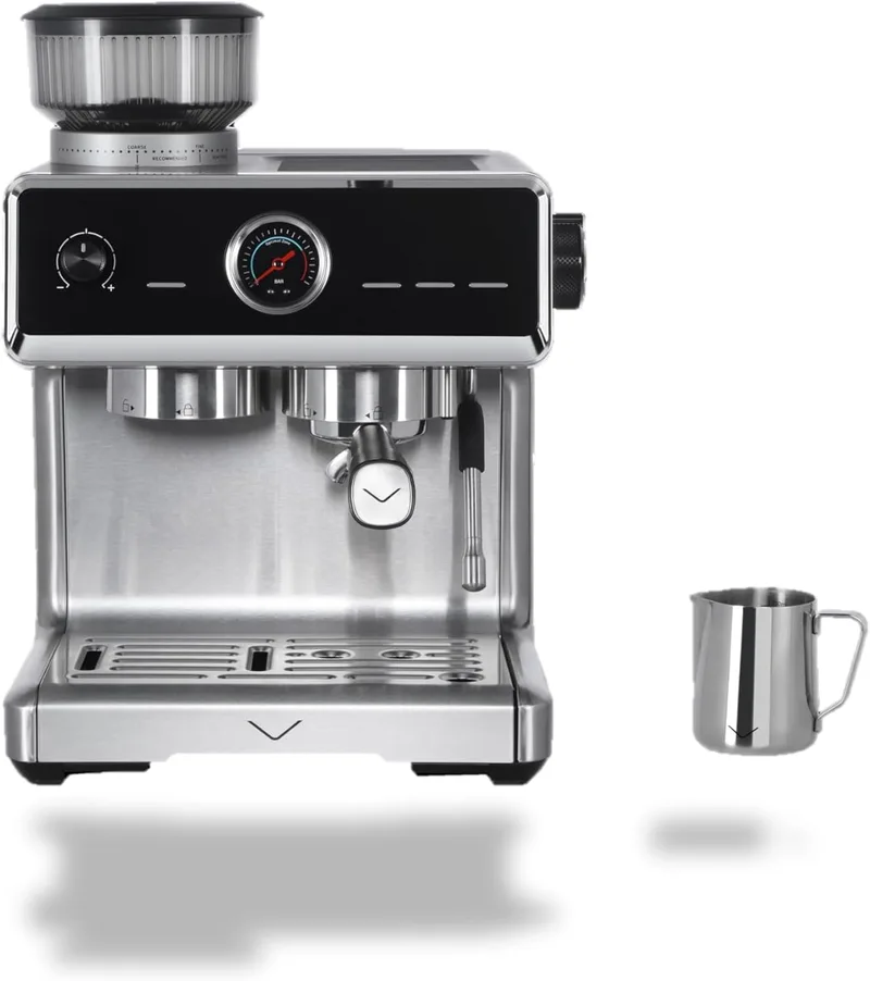 Vestel ▫️ SESM9090 X Grinding 15000412 - Máquina de café com porta-filtros e função de compactação automática, mecanismo em aço inoxidável, recipiente para grãos de café com capacidade para 200 g, 20 bar, 15 000 W, aço inoxidável
