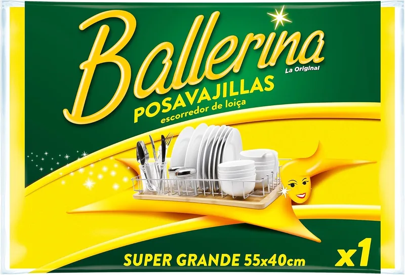 Ballerina ▫️ Bailarina Bayeta Amarela Original | Desde 1986 | Bayeta para pratos | Supergrande | Dimensões 55 x 40 cm | Embalagem de 1 unidade | Alta absorção | Lavável a 60° com lixívia