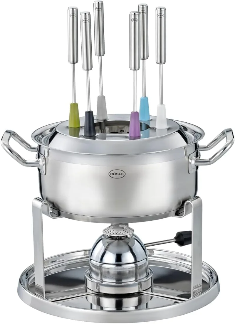 RÖSLE ▫️ Fondue Set with Gas Burner for 6 Persons, 20 cm Stainless Steel Pot with Glass Lid, 1000 Watt Gas Burner, Foldable Accessory for Table Fondue, Party and Party Fondue, Fondue Set with Gas Burner for 6 Persons, 20 cm Stainless Steel Pot with Glass Lid, 1000 Watt Gas Burner, Foldable Accessory