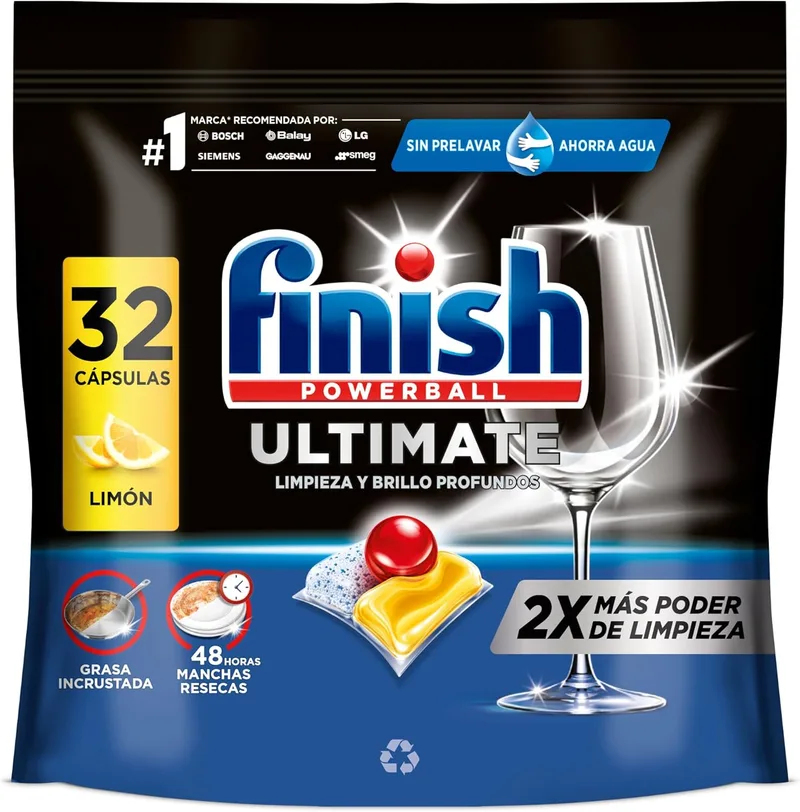 Finish ▫️ Powerball Ultimate Tudo em 1 Pastilhas para a Máquina de Lavar Loiça, sabor a limão, 32