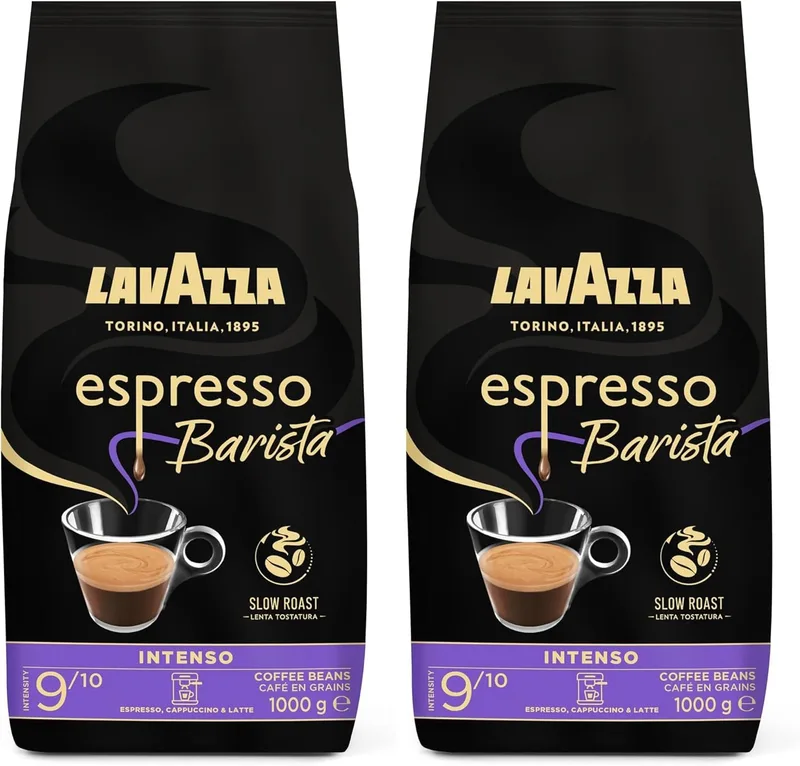 Lavazza ▫️ Intense Barista Espresso, café torrado em grão natural, ideal para máquina de café expresso ou máquina de café superautomática, com notas aromáticas de cacau e madeira, intensidade 9/10, torrefação média, 1 kg