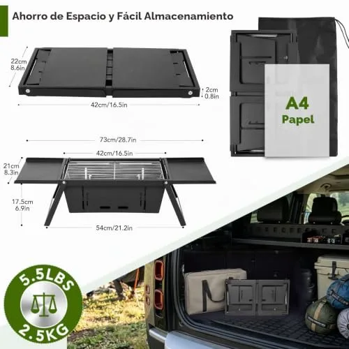 E EASTSTORM ▫️ Grelha dobrável a carvão para churrasco, controlo de calor de 2