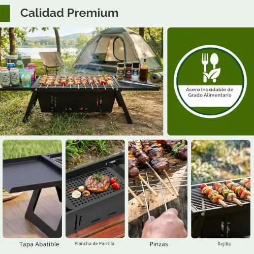 E EASTSTORM ▫️ Grelha dobrável a carvão para churrasco, controlo de calor de 4