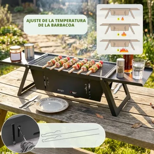E EASTSTORM ▫️ Grelha dobrável a carvão para churrasco, controlo de calor de 5