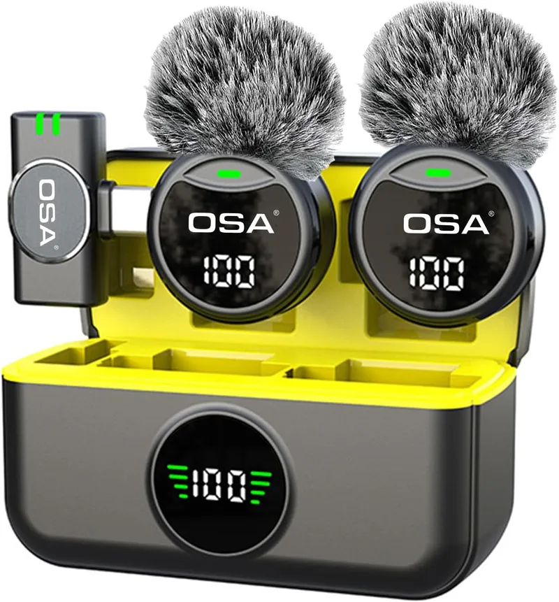 OSA ▫️ Microfone de lapela para iPhone 15/16 e Android, mini microfone de lapela com USB-C, sem fios, bateria com 40 horas de autonomia para gravação de vídeo, entrevistas, podcasts, YouTube e vlogs