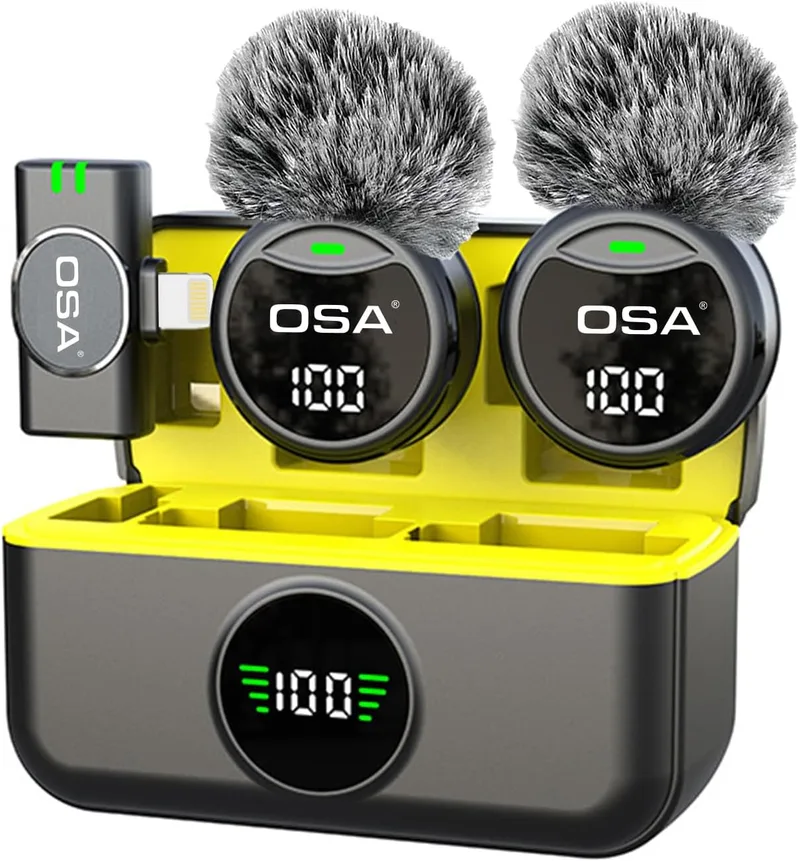 OSA ▫️ Microfone de lapela para iPhone e iPad, Mini microfone de lapela sem fios, bateria de 40 horas para gravação de vídeo, entrevistas, podcasts, Youtube, Vlogs, etc.