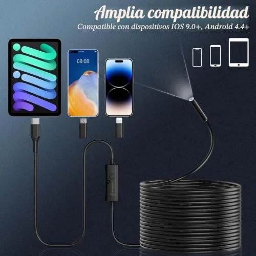ENNOVOR PRO ▫️ Endoscópio Ennovor com câmara de inspeção tipo «serpente» de 1920P HD, câmara endoscópica tipo C, câmara de longo alcance com 8 luzes LED para smartphones Android e iOS, iPad e Samsung (33 pés/10 m) 6