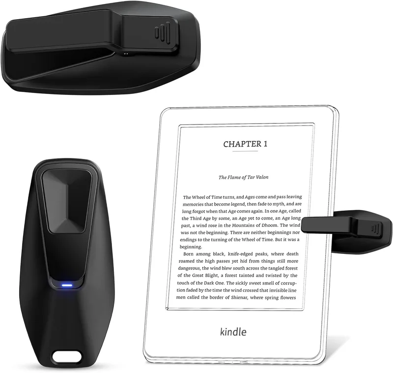 YAWFIER ▫️ Controlo remoto para Kindle Paperwhite Oasis Kobo eReaders Acessórios, virador de páginas para telemóveis Kindle, Android, iOS, tablet, leitura, romances, banda desenhada, tirar fotografias (preto mate)