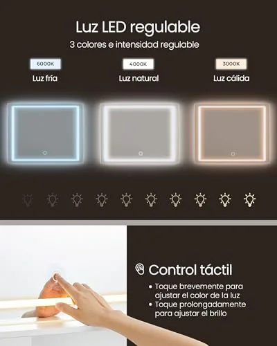 VASAGLE ▫️ Coleção KAILYN - Penteadeira com luzes LED, tomada múltipla, mesa de maquilhagem com gavetas, prateleiras ajustáveis, 110 cm de largura, para quartos, Branco Nuvem RDT634W01 3