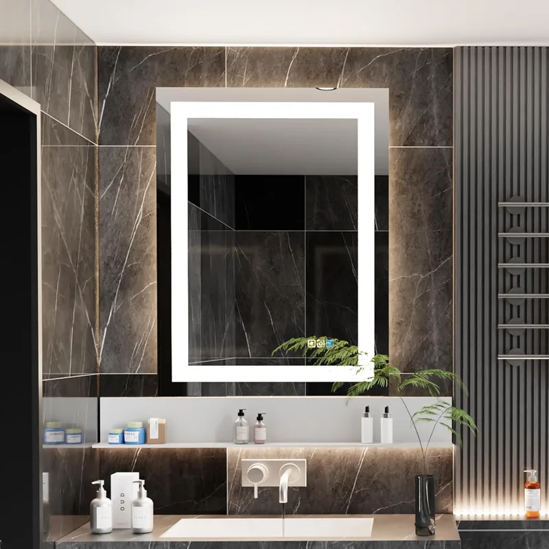 luminorcrest ▫️ Espelho de Casa de Banho LED Retangular 60x80cm,Espelho de Casa de Banho Retangular 60x80cm,Espelho Inteligente,Espelho de Casa de Banho Antiembaciamento,Botões Tácteis,Ajustável,3 Temperaturas de Cor,Vidro Temperado,Memória
