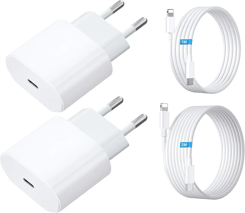 UWECAN ▫️ Carregador duplo USB C de 20 W com cabo de iluminação de 2 M + cabo de iluminação de 1 M, carregamento rápido do carregador do iPhone para iPhone 14/13/ 12/11/ X/ 8/7
