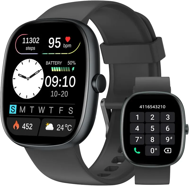 HUAKUA ▫️ Relógio Inteligente para Homem e Mulher, Smartwatch com Chamadas Bluetooth, Pulsómetro, Monitor de Sono, Notificações do WhatsApp, Mais de 113 Modos Desportivos, Resistente à Água IP68, Pulseira de Atividade (Preto)