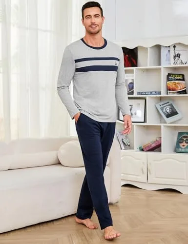 Marvmys ▫️ Pijamas de Inverno para Homem, Conjunto Comprido, Algodão, Manga Comprida, Camisolas e Calças de Pijama com Bolso, tamanhos S-3XL 2