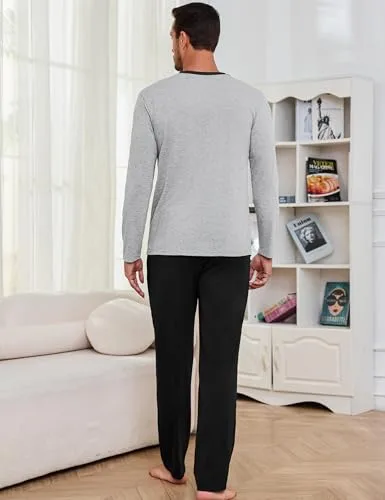 Marvmys ▫️ Pijamas de Inverno para Homem, Conjunto Comprido, Algodão, Manga Comprida, Camisolas e Calças de Pijama com Bolso, tamanhos S-3XL 3