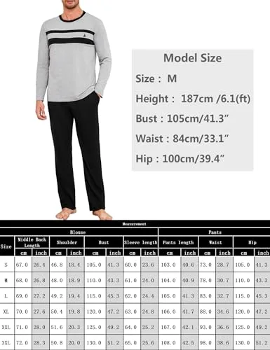 Marvmys ▫️ Pijamas de Inverno para Homem, Conjunto Comprido, Algodão, Manga Comprida, Camisolas e Calças de Pijama com Bolso, tamanhos S-3XL 6