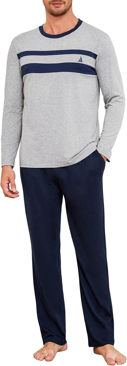 Marvmys ▫️ Pijamas de Inverno para Homem, Conjunto Comprido, Algodão, Manga Comprida, Camisolas e Calças de Pijama com Bolso, tamanhos S-3XL