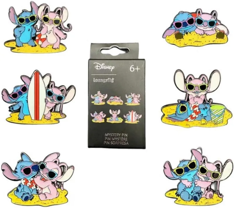 Funko ▫️ Loungefly - Lilo & Stitch - Cena em Angel Beach - Compra à cega - 1 de 6 para colecionar - Lilo e Stitch - Caixa surpresa - Pins esmaltados - Broche colecionável - para mochilas e malas - Ideia para presente