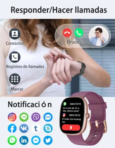 HUAKUA ▫️ Relógio Inteligente para Homem e Mulher com Chamadas Bluetooth 5.3, Relógio Desportivo à prova de água 3ATM com 113 Modos Desportivos, Monitor de pulsação, sono e SpO2, Relógio Digital (Roxo) 2