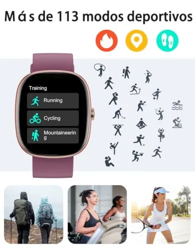 HUAKUA ▫️ Relógio Inteligente para Homem e Mulher com Chamadas Bluetooth 5.3, Relógio Desportivo à prova de água 3ATM com 113 Modos Desportivos, Monitor de pulsação, sono e SpO2, Relógio Digital (Roxo) 3