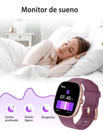 HUAKUA ▫️ Relógio Inteligente para Homem e Mulher com Chamadas Bluetooth 5.3, Relógio Desportivo à prova de água 3ATM com 113 Modos Desportivos, Monitor de pulsação, sono e SpO2, Relógio Digital (Roxo) 5