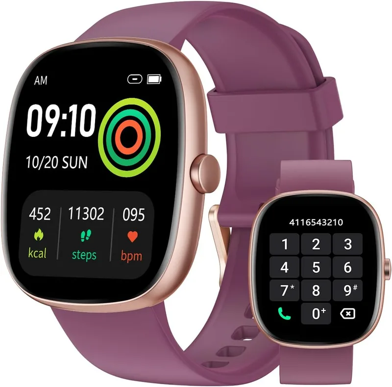 HUAKUA ▫️ Relógio Inteligente para Homem e Mulher com Chamadas Bluetooth 5.3, Relógio Desportivo à prova de água 3ATM com 113 Modos Desportivos, Monitor de pulsação, sono e SpO2, Relógio Digital (Roxo)