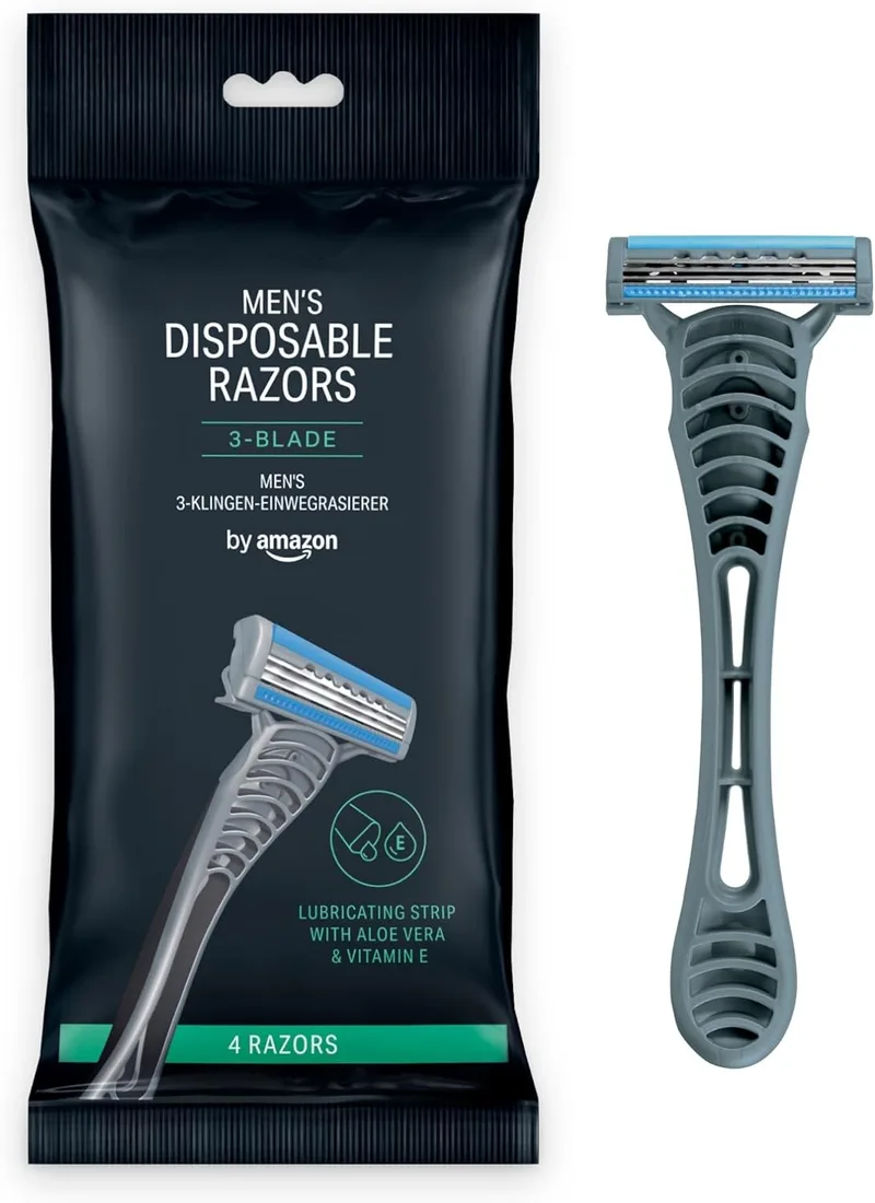 by Amazon ▫️ da Amazon: Lâminas de barbear descartáveis de 3 lâminas para homem, cor preta, 4 unidades