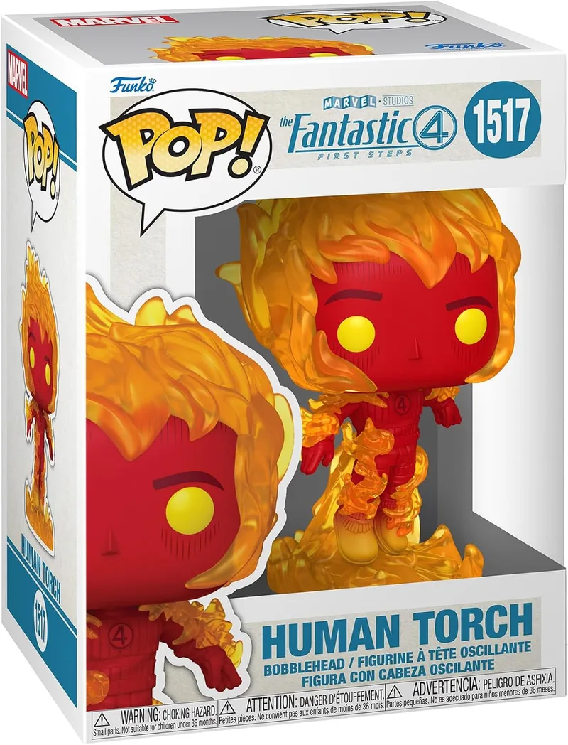 Funko ▫️ Pop! Marvel: Quarteto Fantástico - Tocha Humana | Produtos oficiais de super-heróis - Figura de vinil colecionável para decoração - Presente geek de aniversário