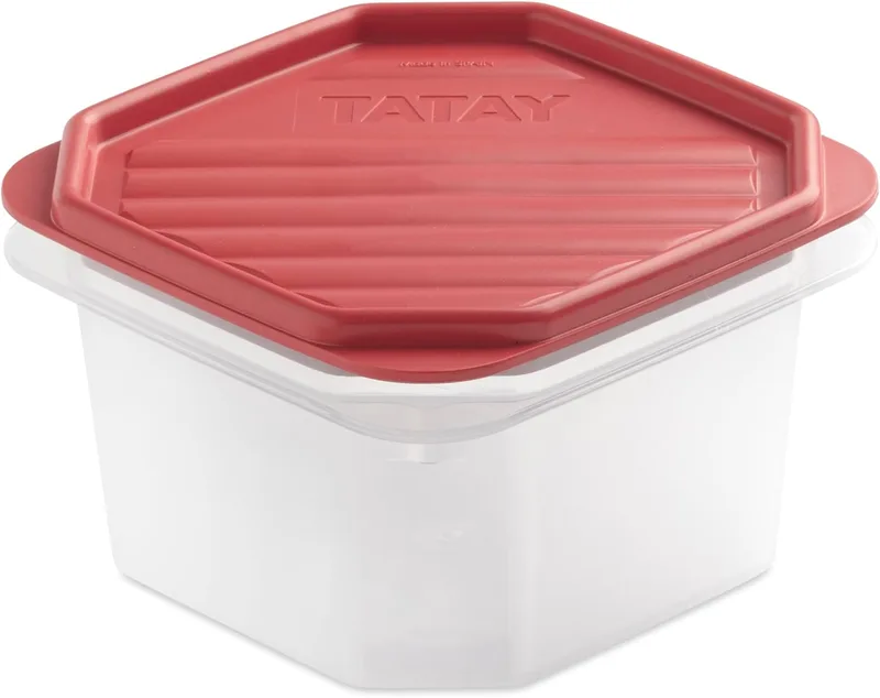 Tatay ▫️ Tupper Hermético 0,6 L Top Flex | Tampa de pressão | Recipientes herméticos para alimentos | Adequado para micro-ondas, máquina de lavar louça, frigorífico e congelador | Plástico sem BPA | 12 x 12 x 7,5 cm, vermelho