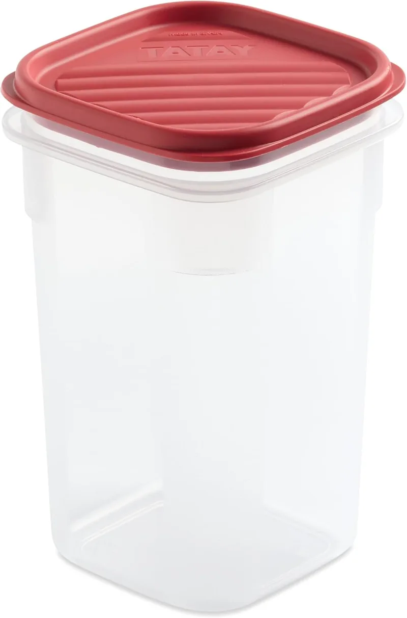 Tatay ▫️ Tupper Hermético 1L Top Flex | Tampa de pressão | Recipientes herméticos para alimentos | Adequado para micro-ondas, máquina de lavar louça, frigorífico e congelador | Plástico sem BPA | 10 x 10 x 16,5 cm, vermelho