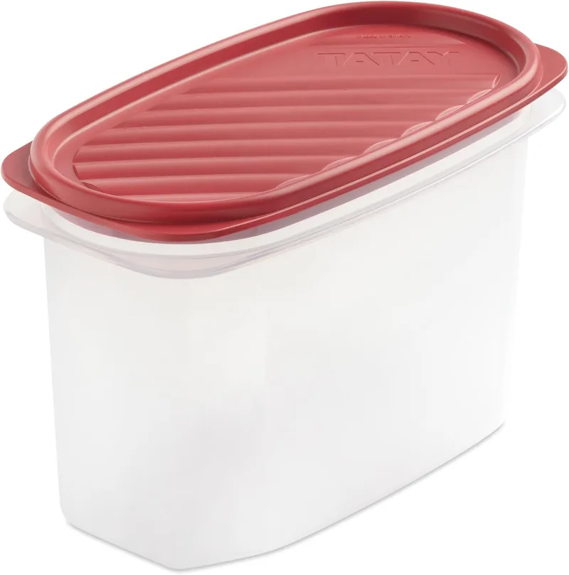 Tatay ▫️ Tupper Hermético 1,2 L Top Flex | Tampa de pressão | Recipientes herméticos para alimentos | Adequado para micro-ondas, máquina de lavar louça, frigorífico e congelador | Plástico sem BPA | 18,4 x 9,7 x 12,2 cm, Vermelho