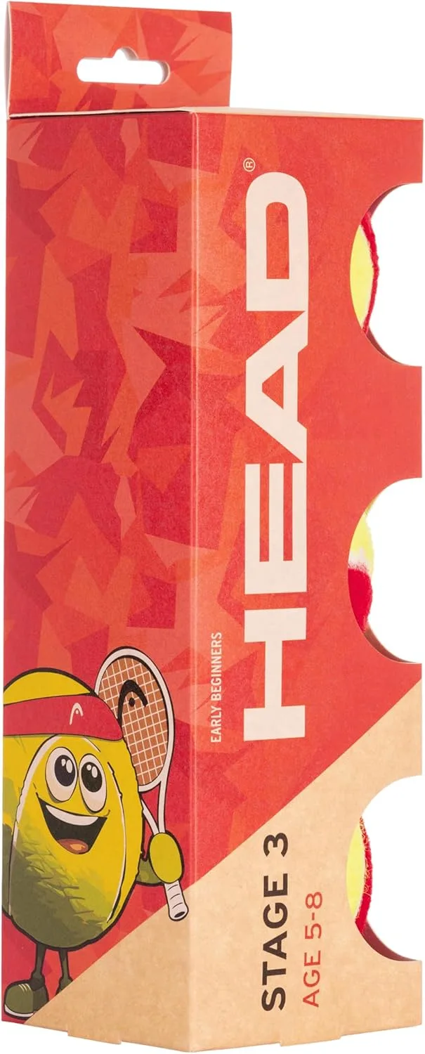 HEAD ▫️ Stage 3 Red - Embalagem de 3 bolas Bolas de ténis - Bolas para crianças - (Embalagem de 3 bolas)