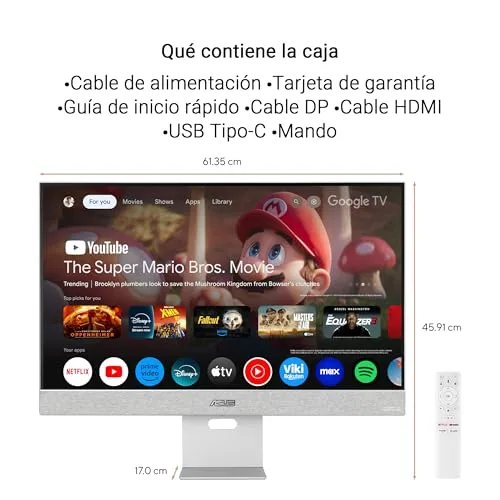 ASUS ▫️ ZenScreen Smart MS27UC - Monitor IPS UHD (3840 x 2160) de 27 polegadas com 99% de cobertura sRGB, Google TV, altifalantes Harman Kardon, USB Tipo C (90 W PD), HDMI, DisplayPort e concentrador USB 7