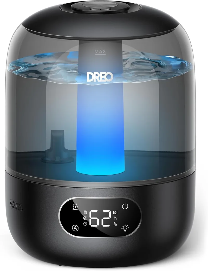 Dreo ▫️ Baby Humidifier 3L 26dB silencioso com sensor de humidade, névoa fria ultra-sónica, 30h de tempo de funcionamento, bocal de 360°, luz ambiente, difusor de óleos essenciais, preto