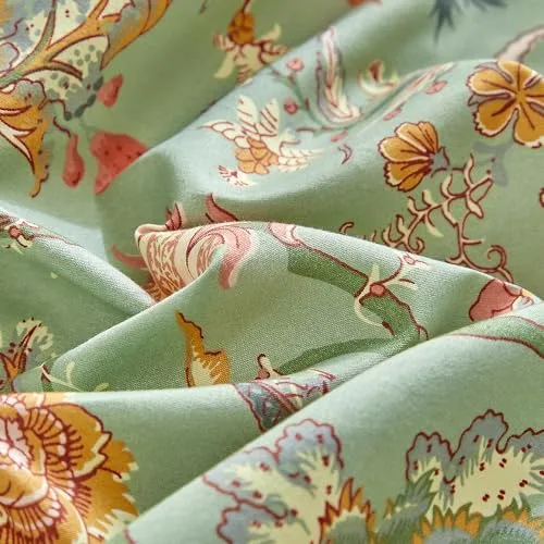 RongRongIN ▫️ Conjunto de roupa de cama de 200 x 220 cm, série «Plantas» com fecho de correr, padrão floral, cor verde, capa de edredão de 200 x 220 cm e 2 fronhas de 80 x 80 cm, macio e confortável, 5