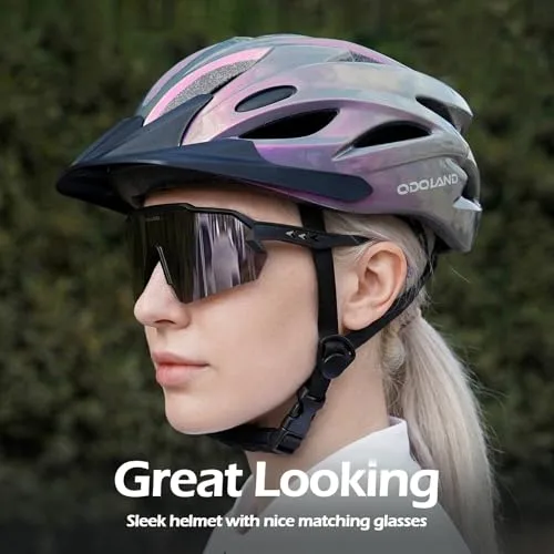 Odoland ▫️ Capacete de Bicicleta Flash com Óculos de Ciclismo Capacete de Bicicleta para Adultos para Bicicletas de Estrada e BTT Capacete de Ciclismo Leve e Ajustável para Homens e Mulheres 2