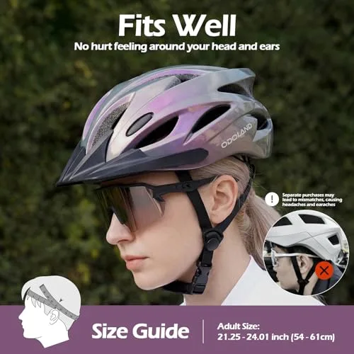 Odoland ▫️ Capacete de Bicicleta Flash com Óculos de Ciclismo Capacete de Bicicleta para Adultos para Bicicletas de Estrada e BTT Capacete de Ciclismo Leve e Ajustável para Homens e Mulheres 3