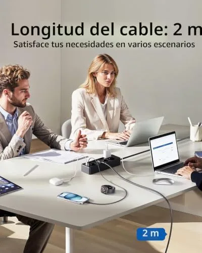 Sameriver ▫️ Multiprises com USB, Multiprise com 8 tomadas CA e 2 USB-A e 1 USB-C, Multiprise com proteção contra sobretensão, extensão de 2 m com interruptor para secretária, escritório e casa, preta 6