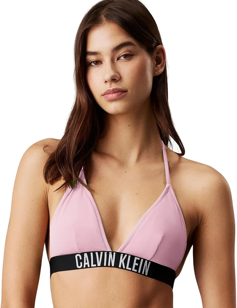 Calvin Klein Top de biquíni triangular feminino com enchimento amovível, Rosa (Sweet Pink), S