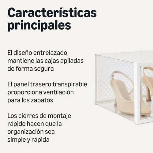 Amazon Basics ▫️ Caixa organizadora de sapatos empilhável e dobrável, grande, embalagem de 12 unidades, transparente 2