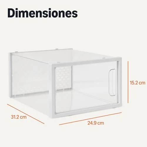 Amazon Basics ▫️ Caixa organizadora de sapatos empilhável e dobrável, tamanho médio, embalagem de 12 unidades, transparente 5