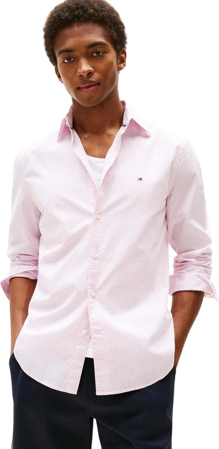 Tommy Hilfiger ▫️ Camisa de homem Flex Poplin Mini Print Regular Fit
