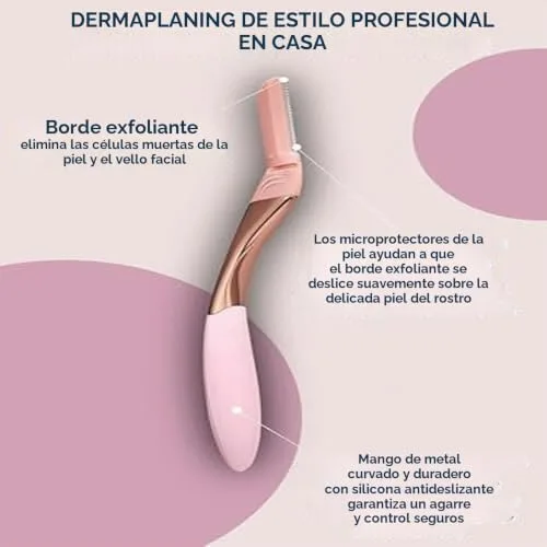 Wilkinson Sword ▫️ Intuition Dermaglow – Lâmina de barbear para dermaplaning, ideal para esfoliar, dar forma às sobrancelhas, aparar e depilar os pêlos faciais, cor rosa, 1 cabo e 2 recargas 4